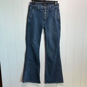 Just Black flare leg denim jeans super stretchy button front side slit pocket 26